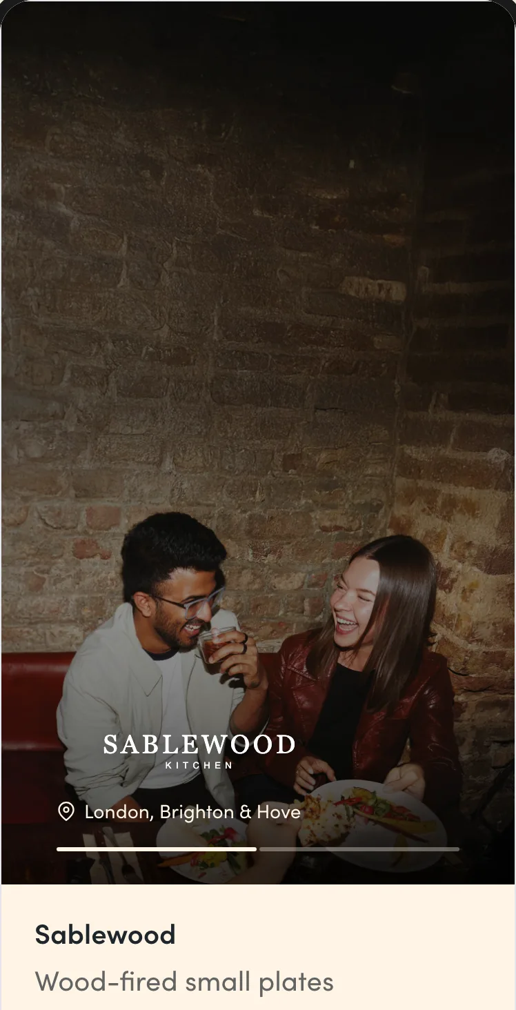 The partner platform's preview of a campaign as it appears in the Yonder app, showing the brand's hero photo, name and offer summary